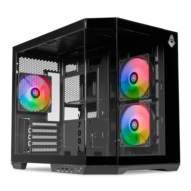 Gabinete Gamer Mancer CV700L, Mid-Tower, Frontal e Lateral de Vidro, 3 Fans ARGB, Preto