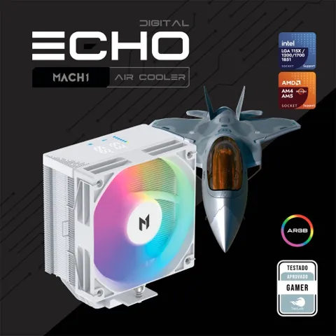 Air Cooler MACH1 ECHO DIGITAL, ARGB, AMD e Intel, 120mm, Branco - P50i WH DIG ARGB