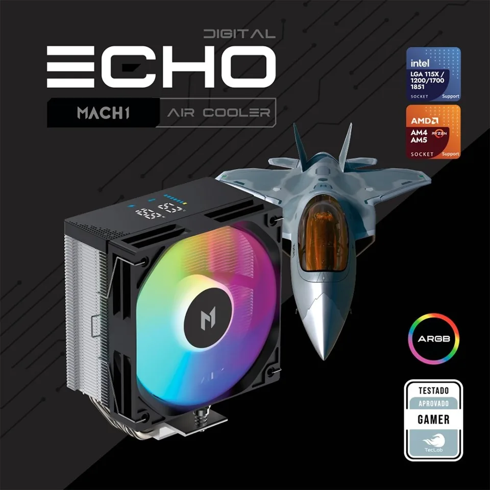 Air Cooler MACH1 ECHO DIGITAL Digital, ARGB, AMD e Intel, 120mm, Preto - P50i DIG ARGB