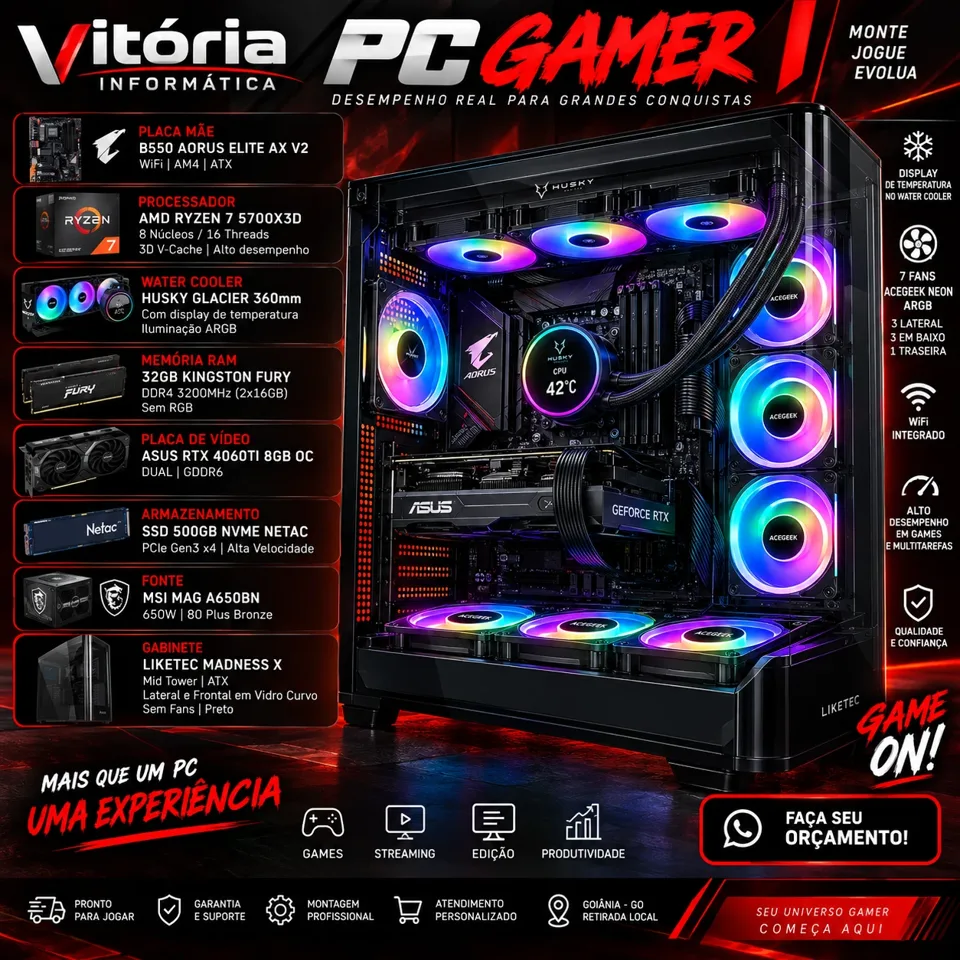 PC GAMER Ryzen 7 5700X3D, RTX 4060Ti 8GB ASUS OC Dual