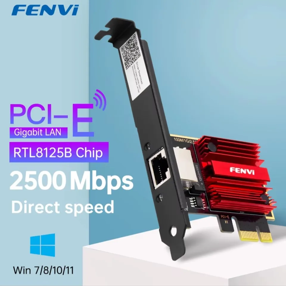 Placa De Rede 2.5G Fenvi, RJ45 RTL8125B Chip 100 1000 2.5Gbps