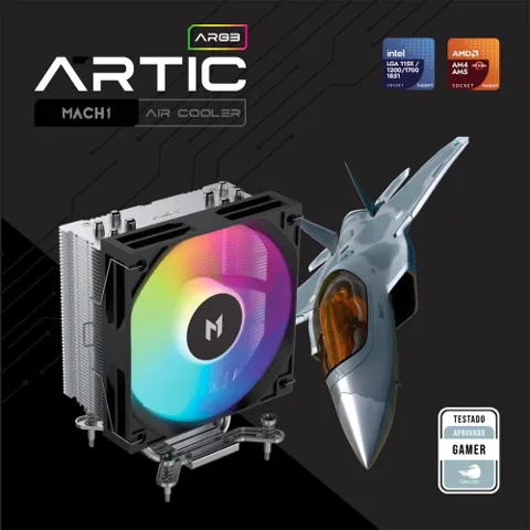 Air Cooler MACH1 ARTIC, ARGB, AMD e Intel, 120mm, Preto - A40
