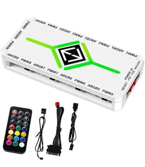 Controladora ARGB 3 Pinos (9X ARGB 3 Pin)(9X PWM 4 Pin) Branco