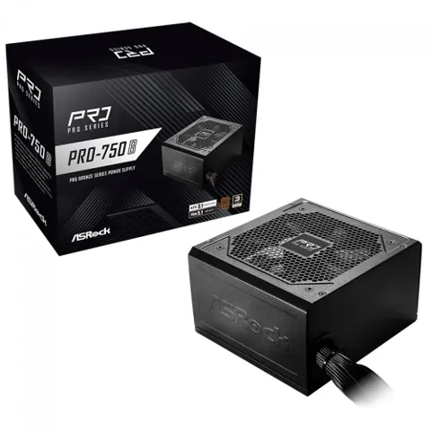 Fonte Asrock Pro, 750w, 80 Plus Bronze, Atx 3.1, PCie 5.1, Pfc Ativo, Preto, Pro-750b