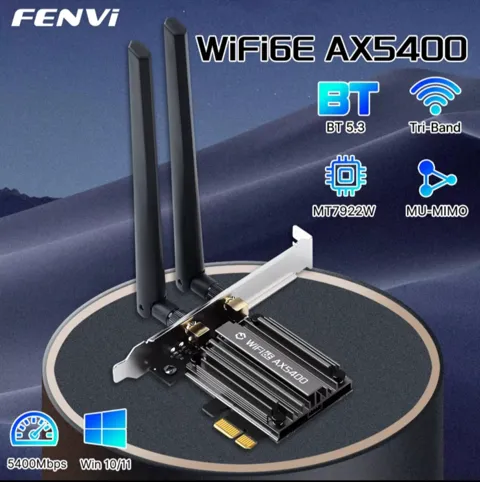 Placa Rede Wi-fi 6E AX5400 Fenvi 5374Mbps Bluetooth 5.3