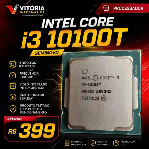 Processador I3 10100T, Vídeo Integrado, Décima Geração, Seminovos