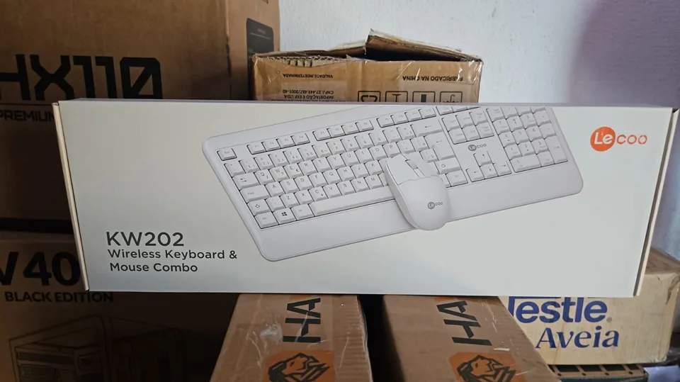 Kit Teclado + Mouse Sem Fio Kw202 Branco Lecoo