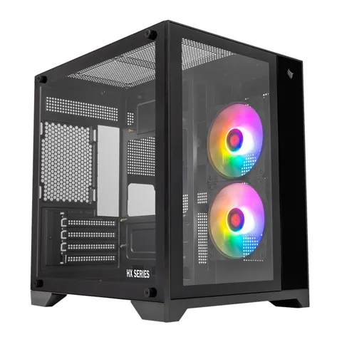 Gabinete Gamer Pichau HX110, Mini-Tower, Frontal e Lateral de Vidro, 2 Fans Rainbow, Preto